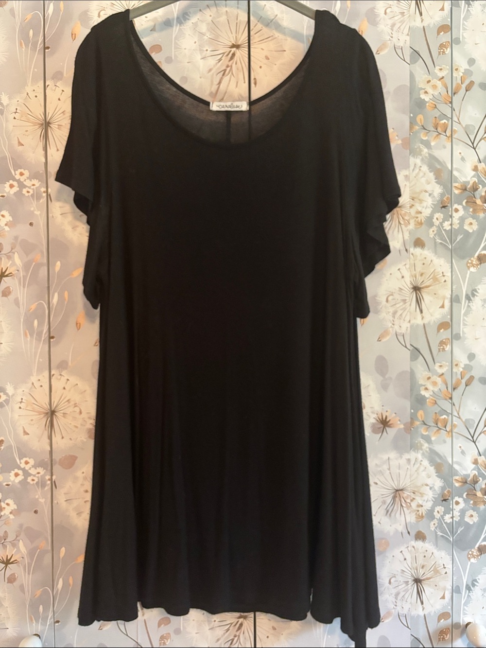 Black Scoop Neck Flutter Sleeve Top